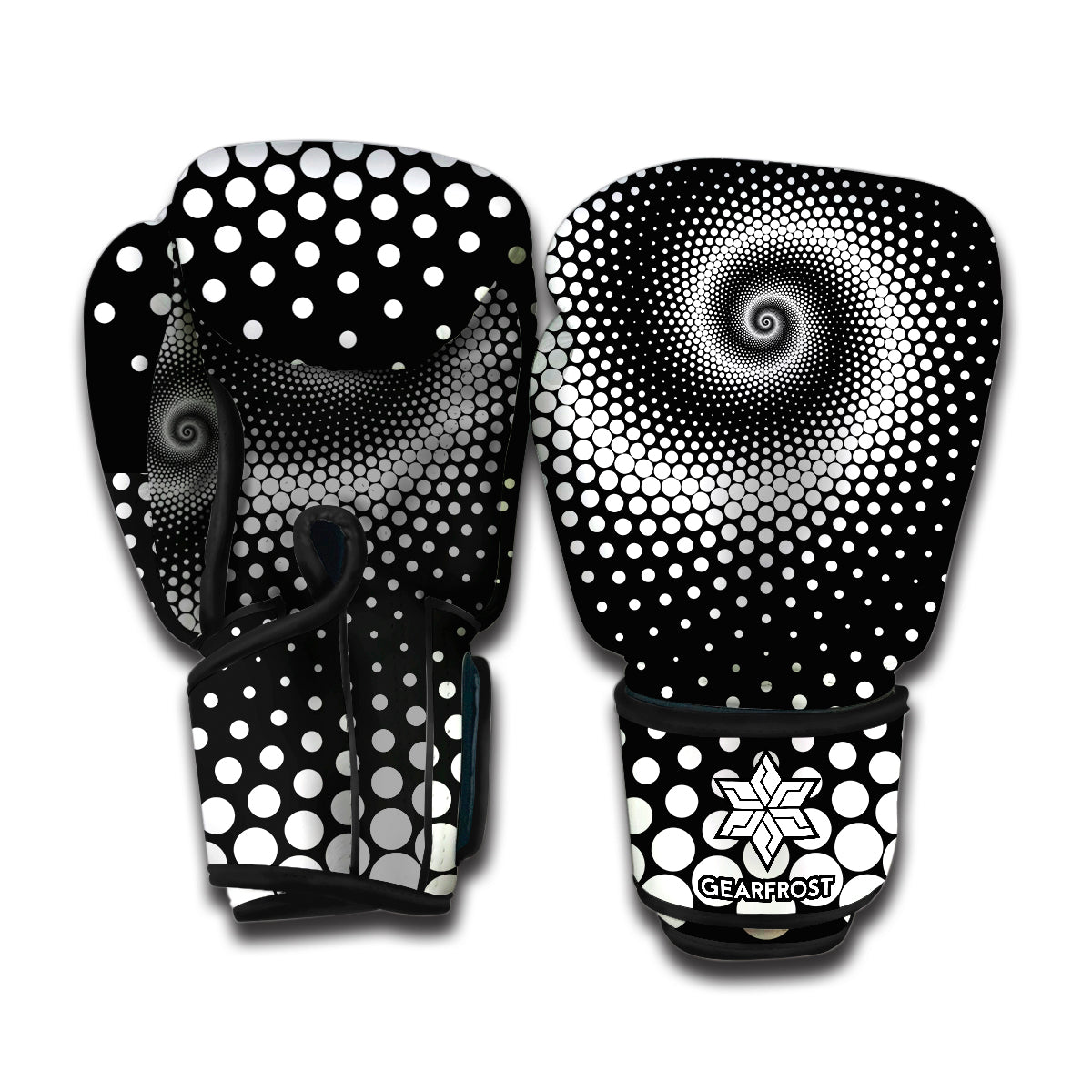 Black And White Spiral Dot Print Boxing Gloves