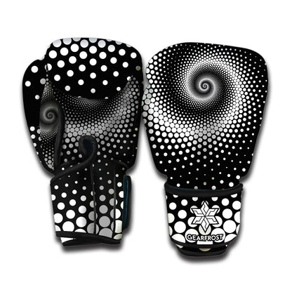 Black And White Spiral Dot Print Boxing Gloves