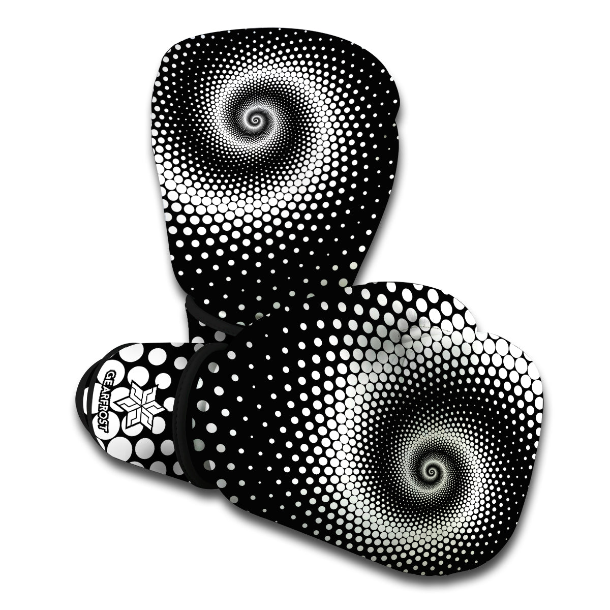 Black And White Spiral Dot Print Boxing Gloves