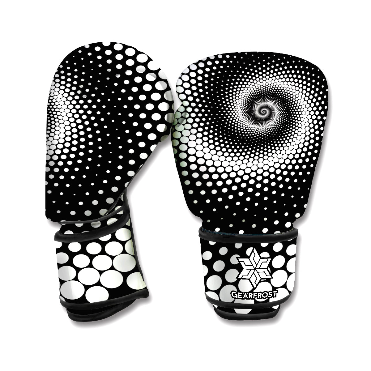 Black And White Spiral Dot Print Boxing Gloves