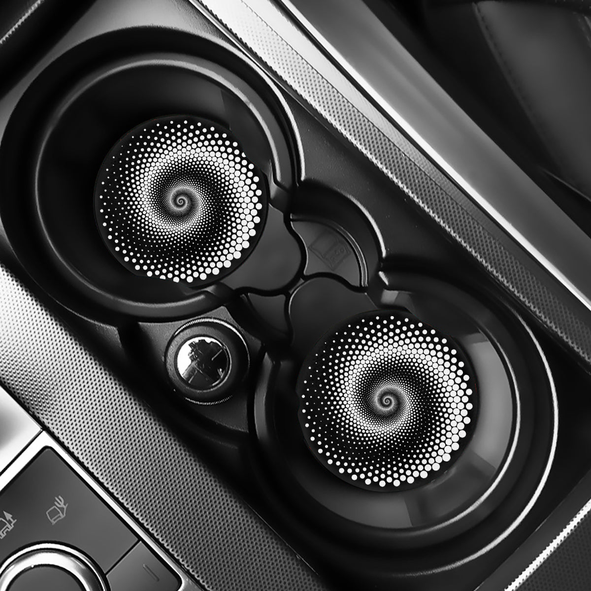 Black And White Spiral Dot Print Car Coasters