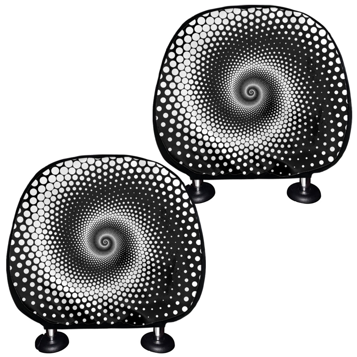 Black And White Spiral Dot Print Car Headrest Covers
