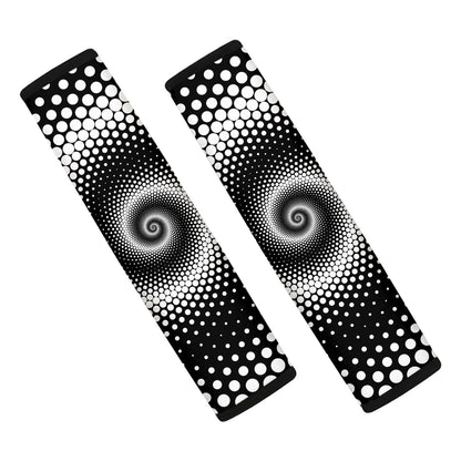 Black And White Spiral Dot Print Car Seat Belt Covers