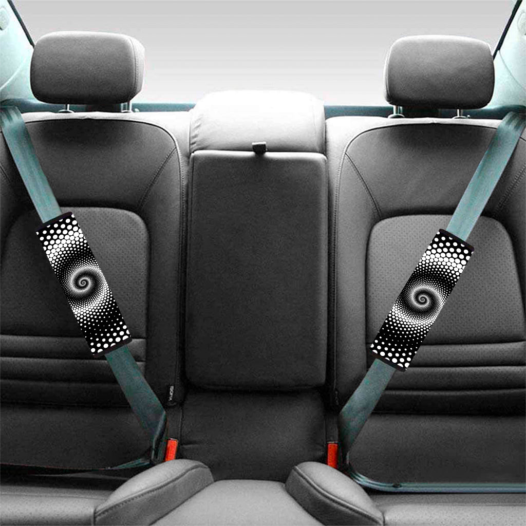 Black And White Spiral Dot Print Car Seat Belt Covers