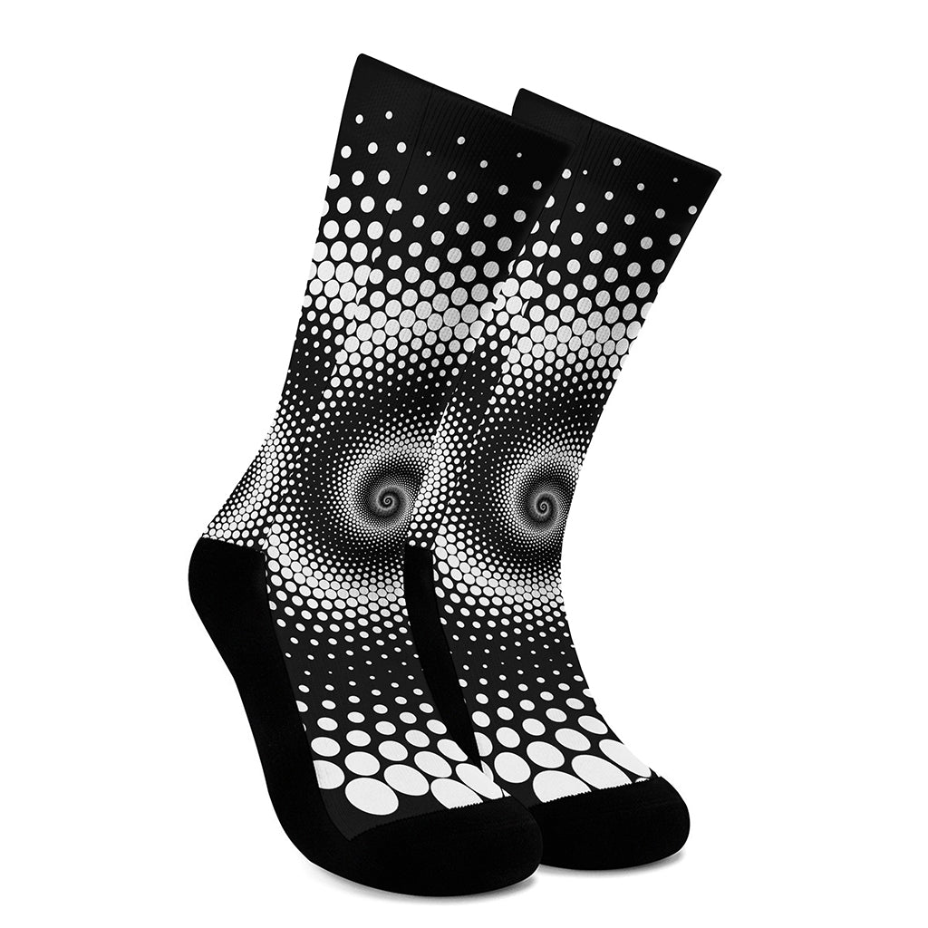 Black And White Spiral Dot Print Crew Socks