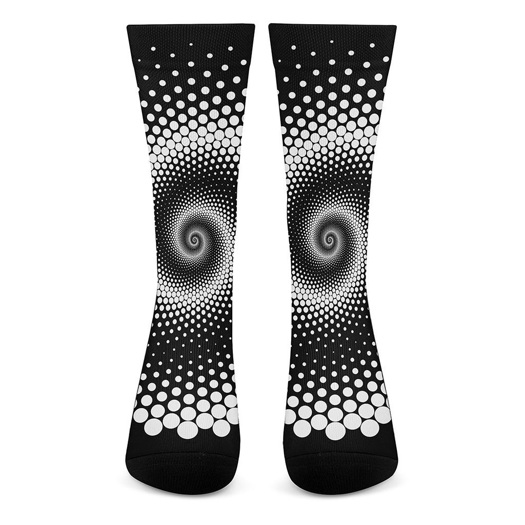 Black And White Spiral Dot Print Crew Socks