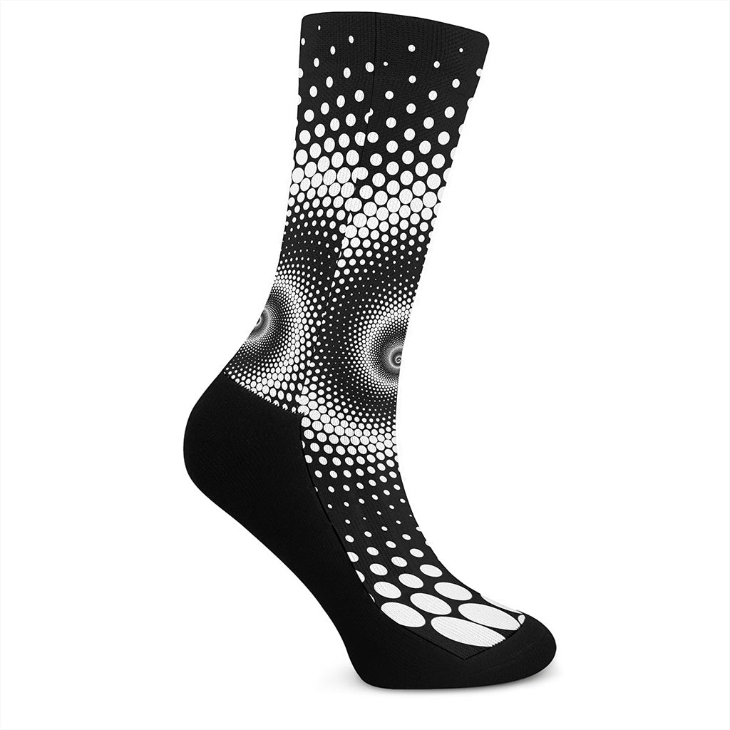 Black And White Spiral Dot Print Crew Socks