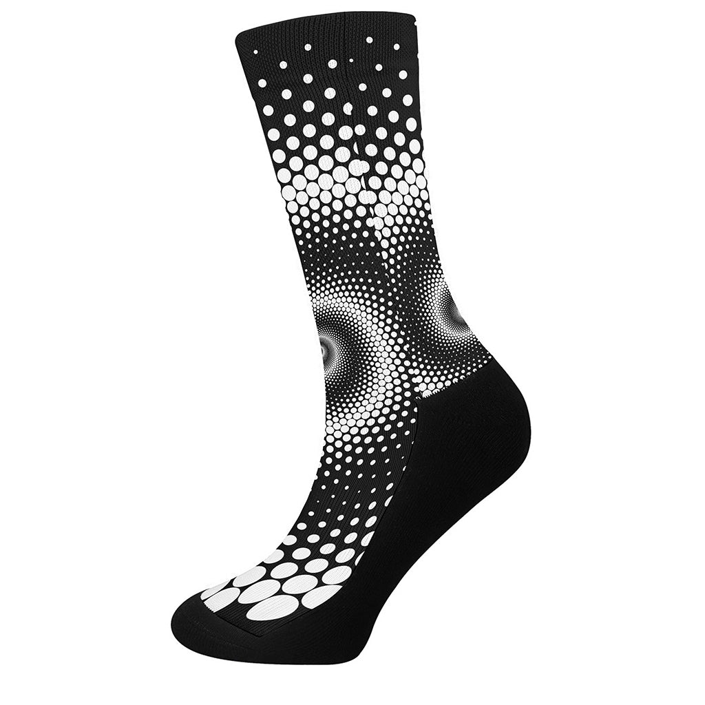 Black And White Spiral Dot Print Crew Socks