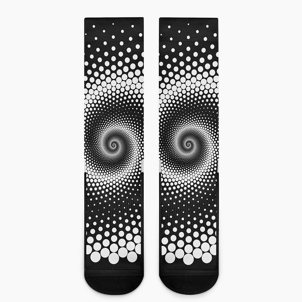 Black And White Spiral Dot Print Crew Socks