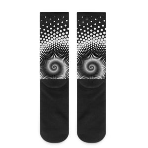 Black And White Spiral Dot Print Crew Socks