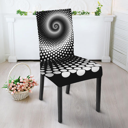 Black And White Spiral Dot Print Dining Chair Slipcover
