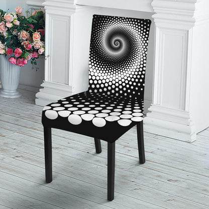 Black And White Spiral Dot Print Dining Chair Slipcover