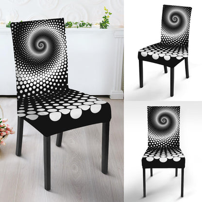 Black And White Spiral Dot Print Dining Chair Slipcover