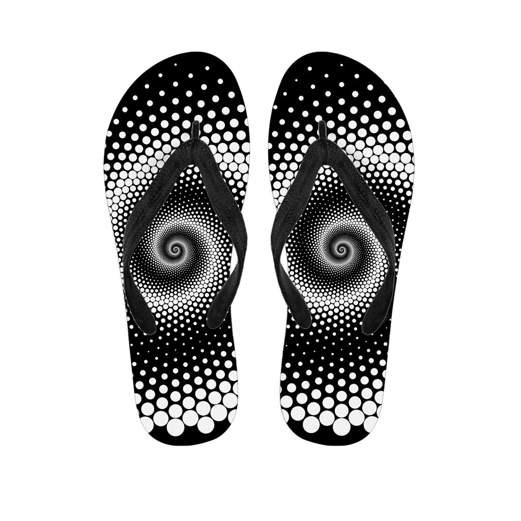 Black And White Spiral Dot Print Flip Flops