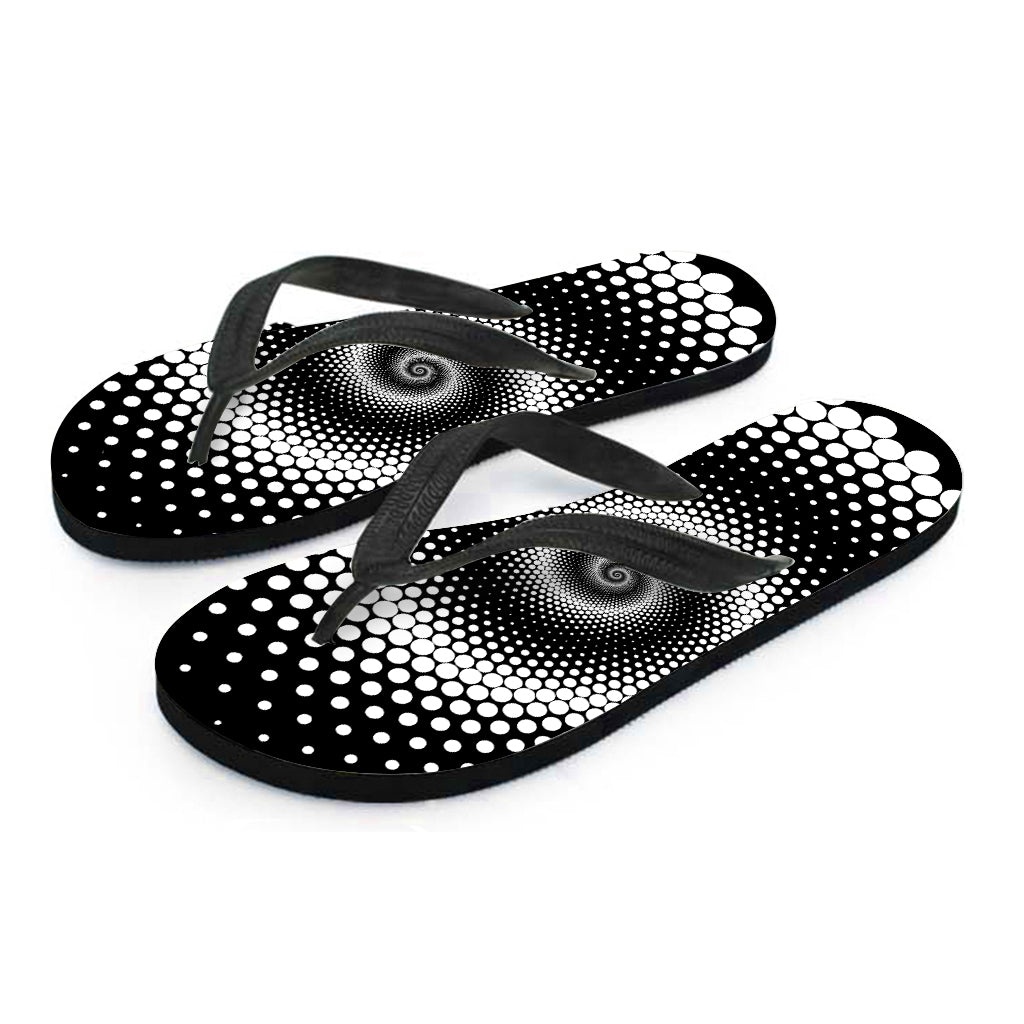 Black And White Spiral Dot Print Flip Flops