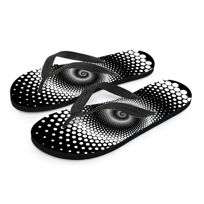 Black And White Spiral Dot Print Flip Flops