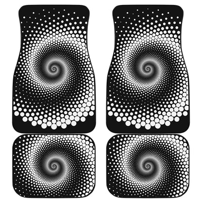 Black And White Spiral Dot Print Front and Back Car Floor Mats