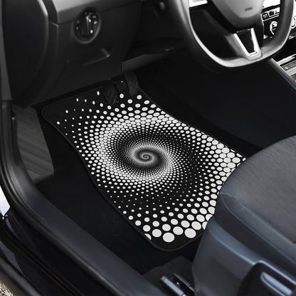Black And White Spiral Dot Print Front and Back Car Floor Mats