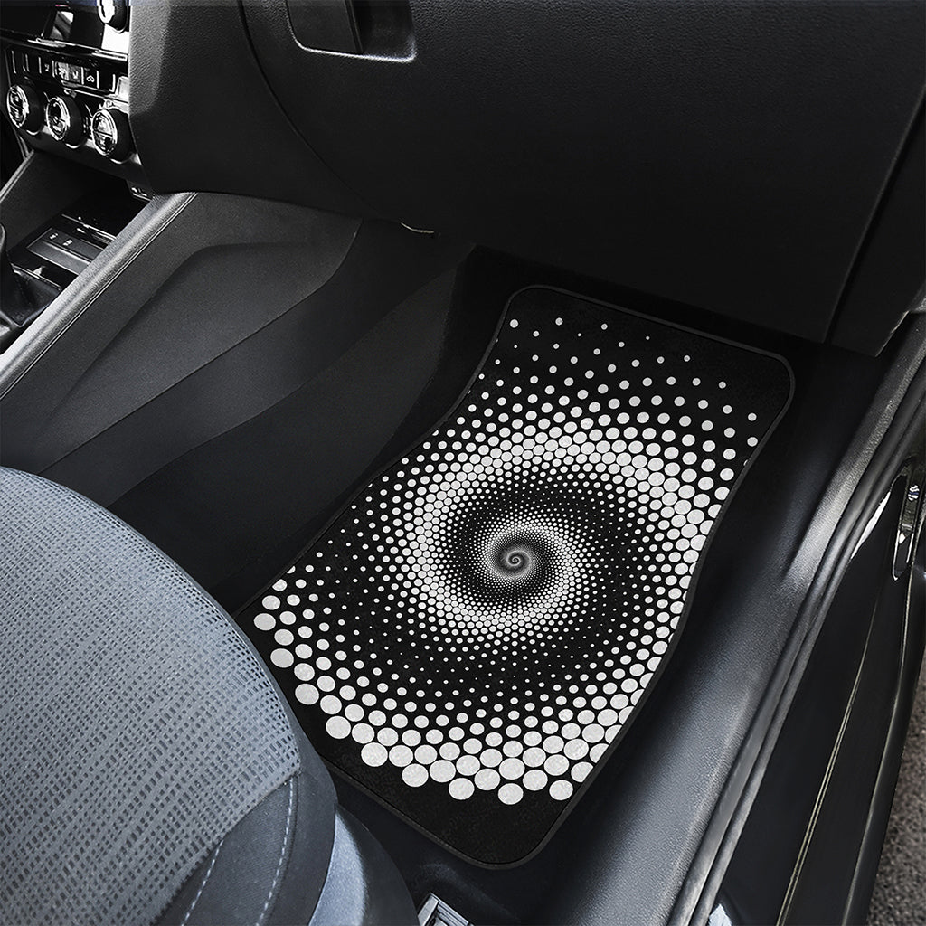 Black And White Spiral Dot Print Front and Back Car Floor Mats