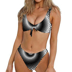 Black And White Spiral Dot Print Front Bow Tie Bikini