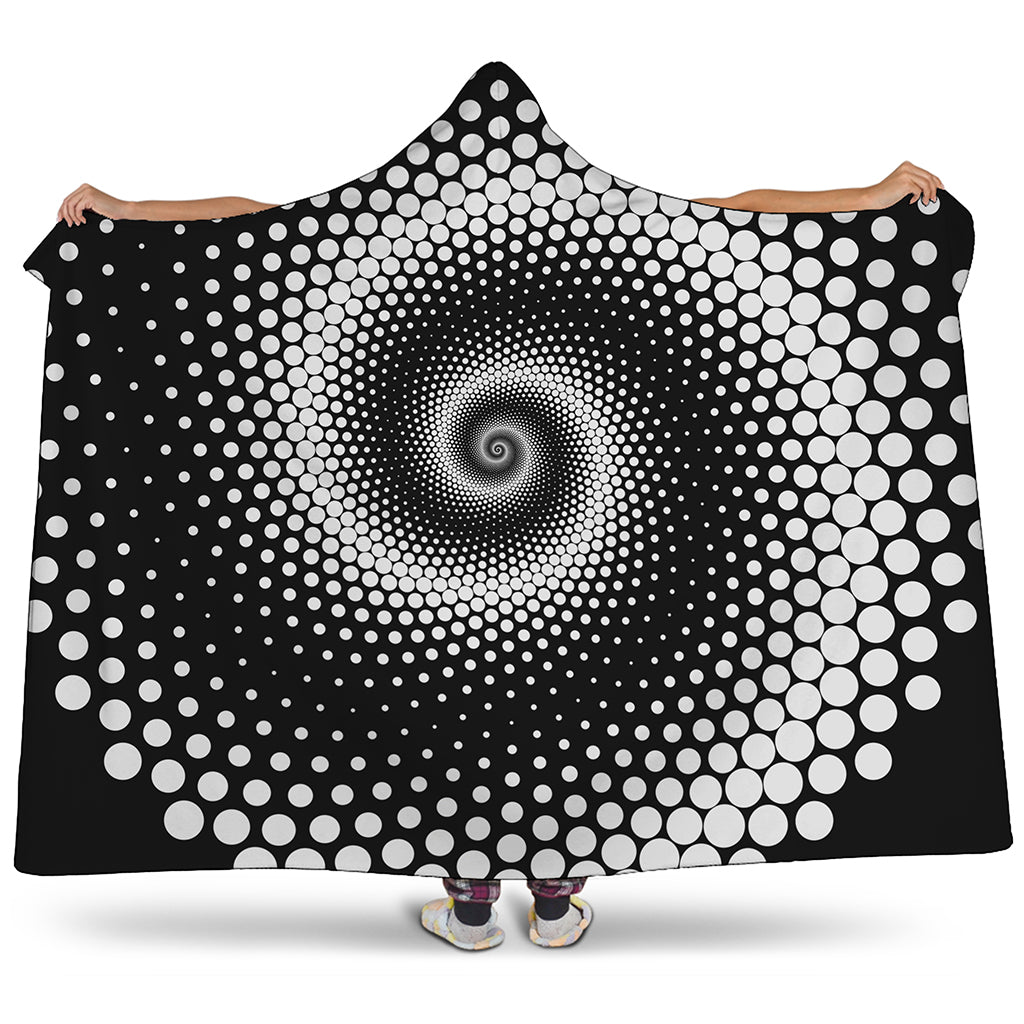 Black And White Spiral Dot Print Hooded Blanket