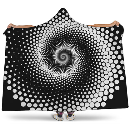 Black And White Spiral Dot Print Hooded Blanket