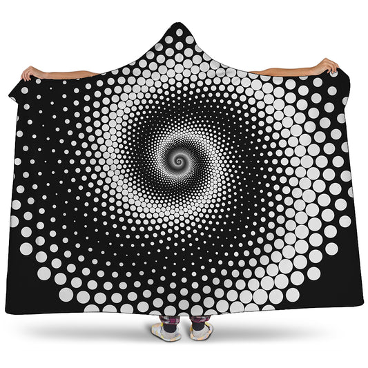 Black And White Spiral Dot Print Hooded Blanket
