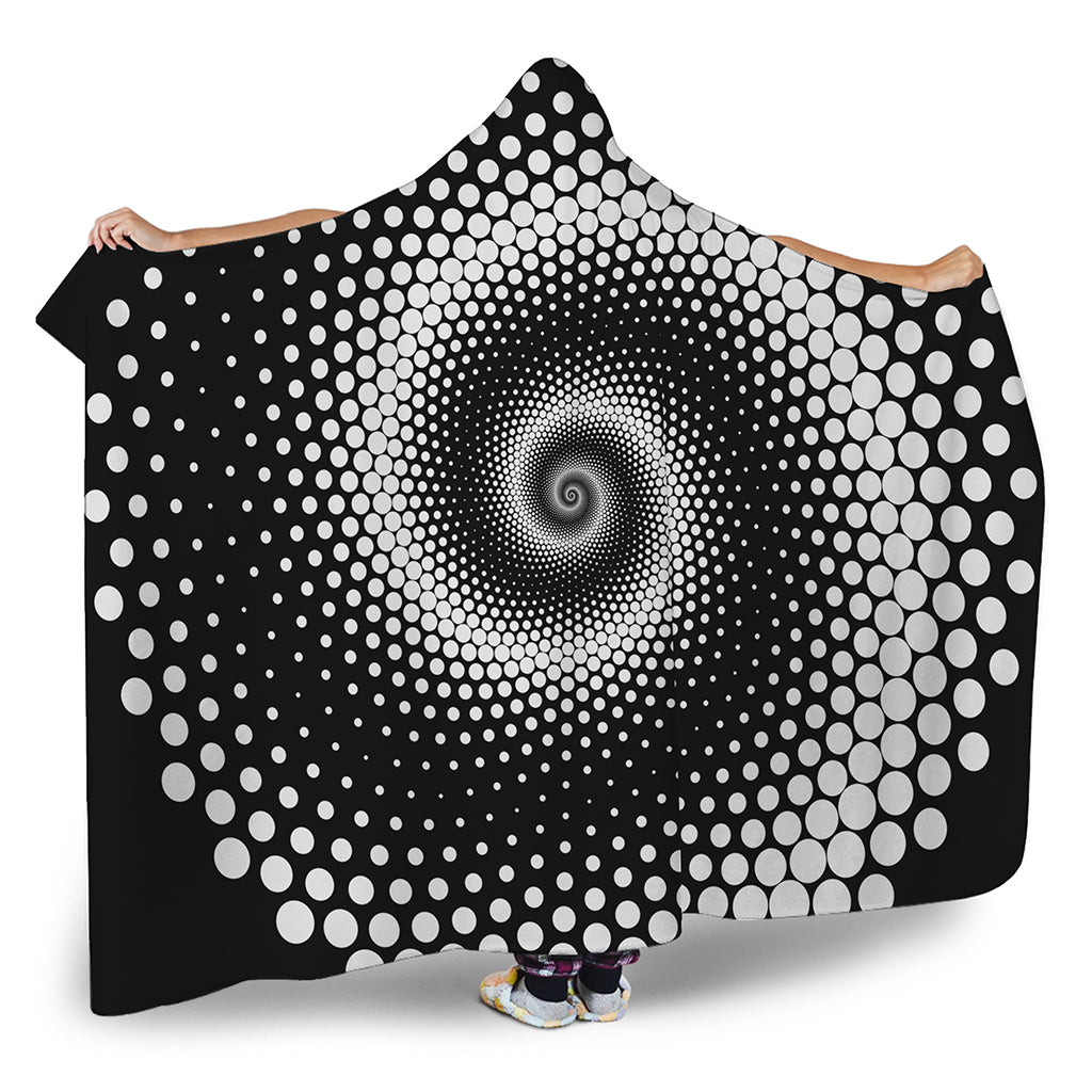 Black And White Spiral Dot Print Hooded Blanket