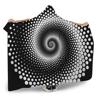 Black And White Spiral Dot Print Hooded Blanket