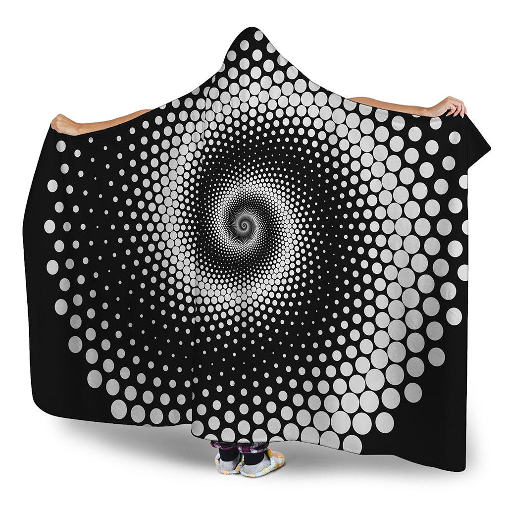 Black And White Spiral Dot Print Hooded Blanket