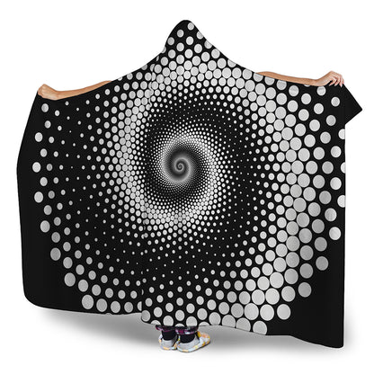 Black And White Spiral Dot Print Hooded Blanket
