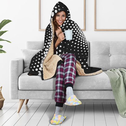 Black And White Spiral Dot Print Hooded Blanket