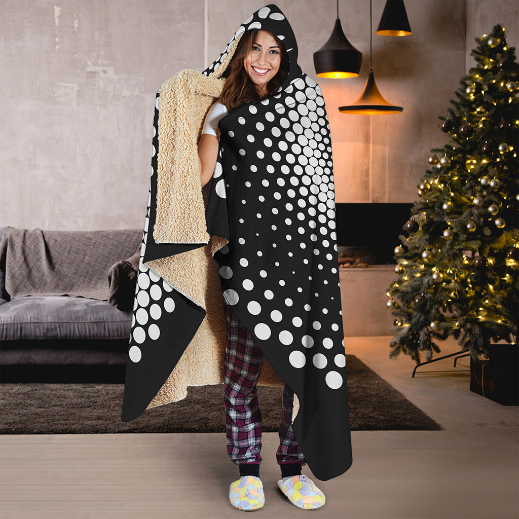 Black And White Spiral Dot Print Hooded Blanket