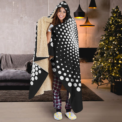 Black And White Spiral Dot Print Hooded Blanket