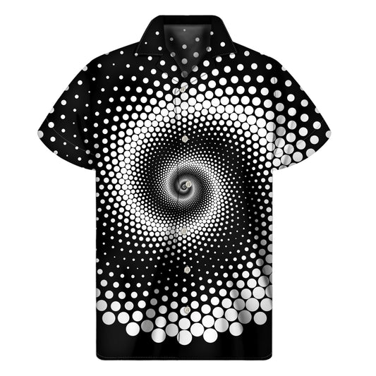 Black And White Spiral Dot Print Men's Short Sleeve Shirt