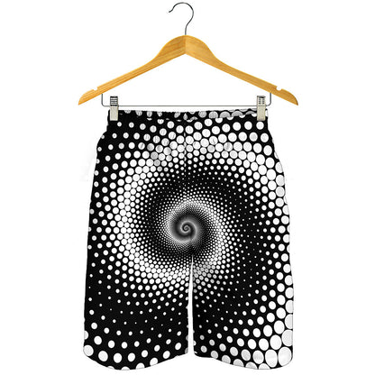 Black And White Spiral Dot Print Men's Shorts