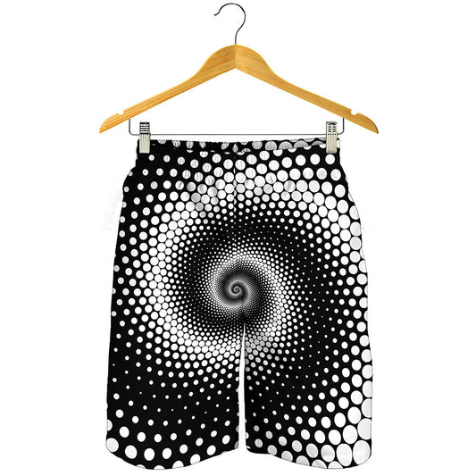 Black And White Spiral Dot Print Men's Shorts