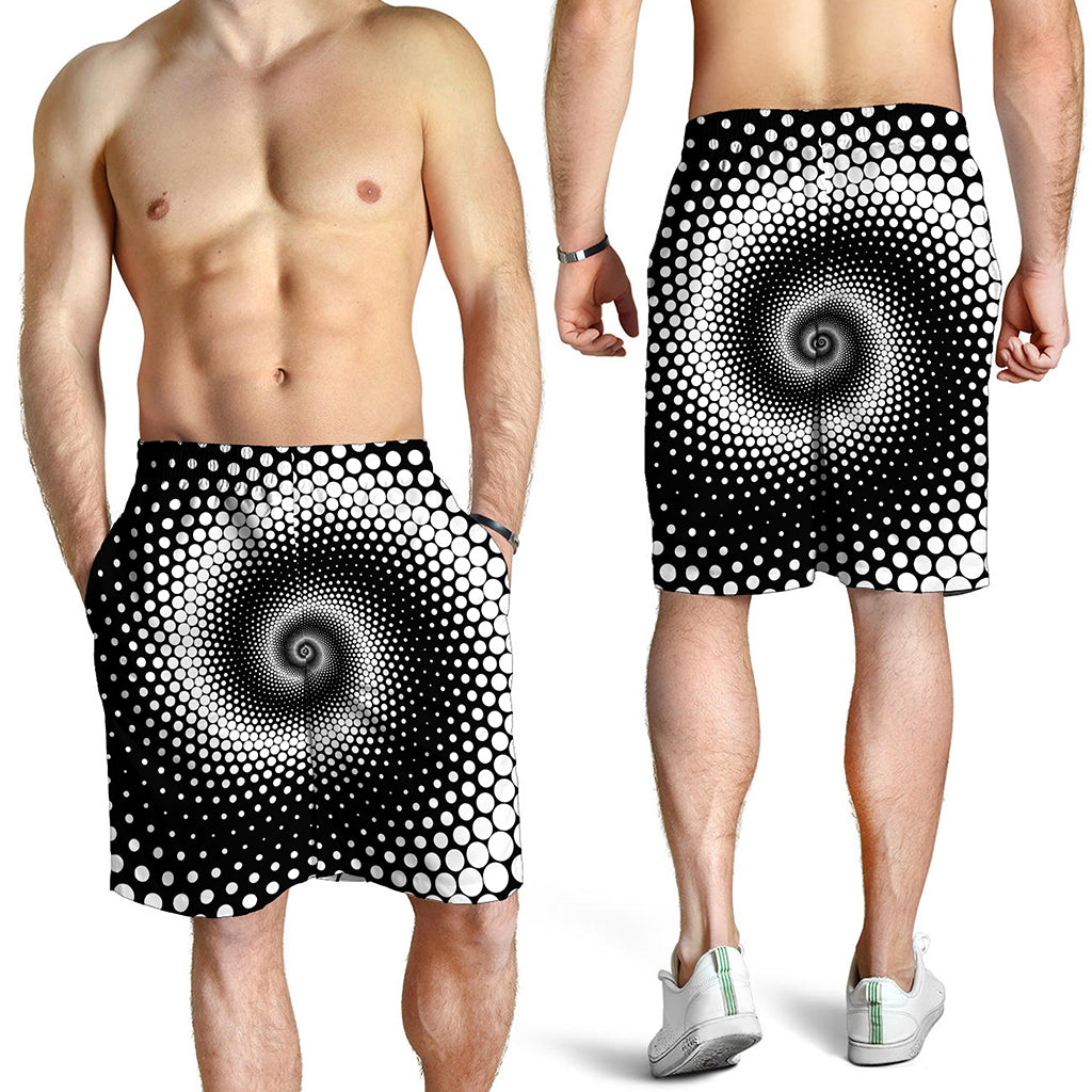 Black And White Spiral Dot Print Men's Shorts