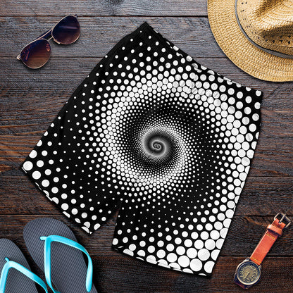 Black And White Spiral Dot Print Men's Shorts