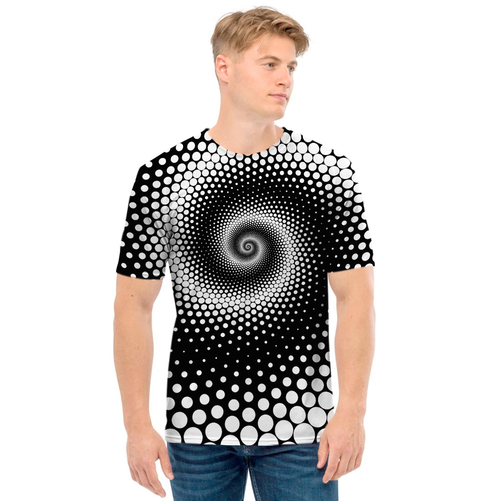 Black And White Spiral Dot Print Men's T-Shirt