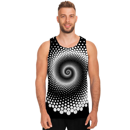 Black And White Spiral Dot Print Men's Tank Top