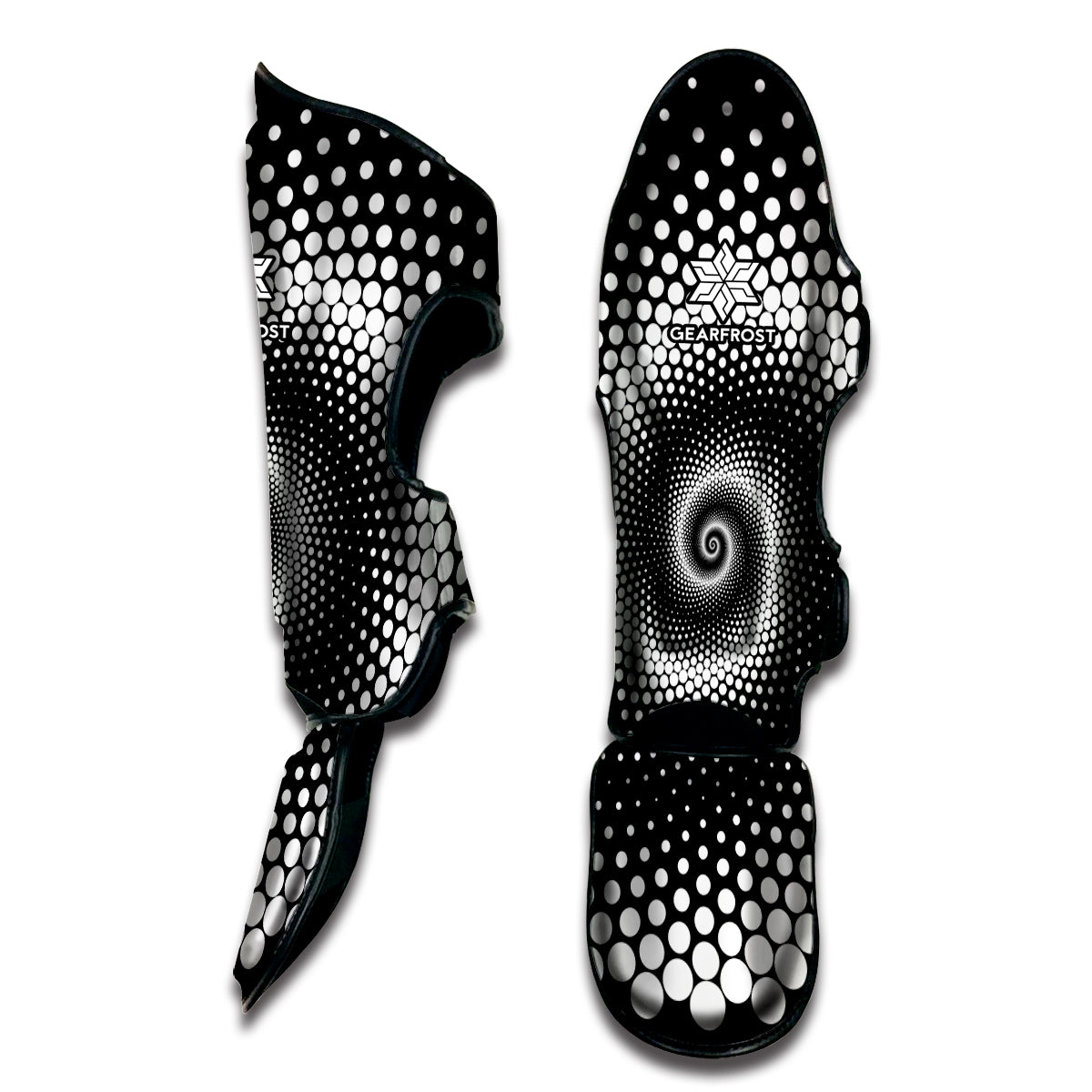 Black And White Spiral Dot Print Muay Thai Shin Guard