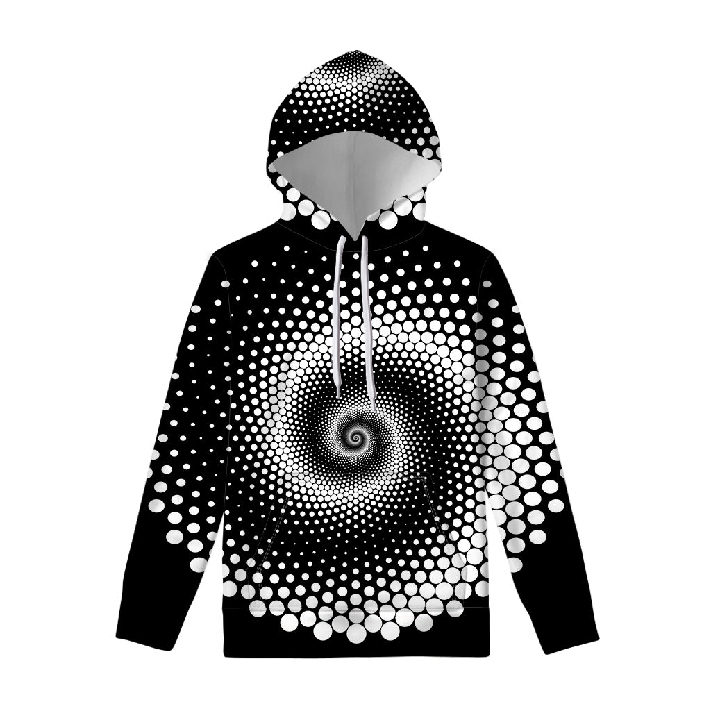 Black And White Spiral Dot Print Pullover Hoodie