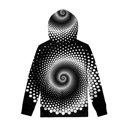 Black And White Spiral Dot Print Pullover Hoodie