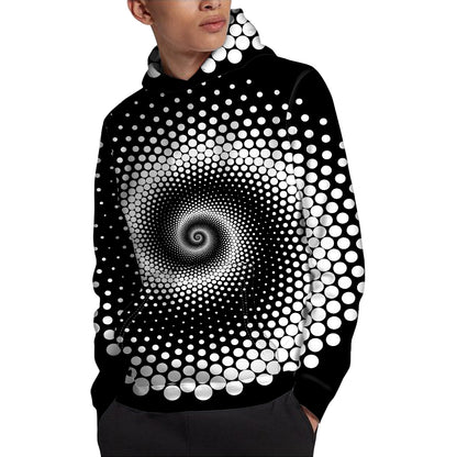 Black And White Spiral Dot Print Pullover Hoodie