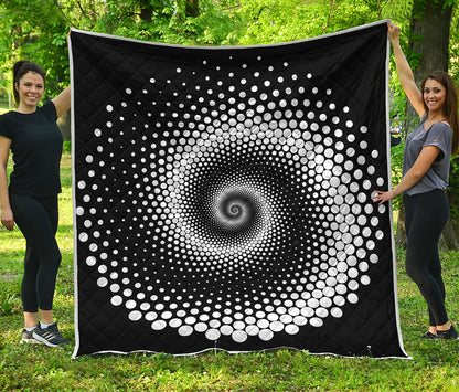 Black And White Spiral Dot Print Quilt