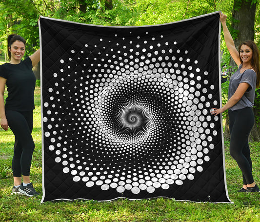 Black And White Spiral Dot Print Quilt