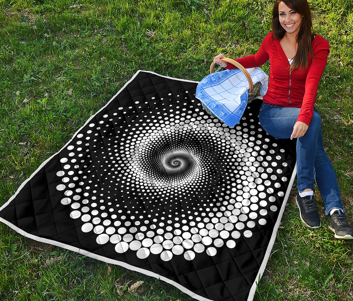 Black And White Spiral Dot Print Quilt