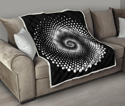 Black And White Spiral Dot Print Quilt
