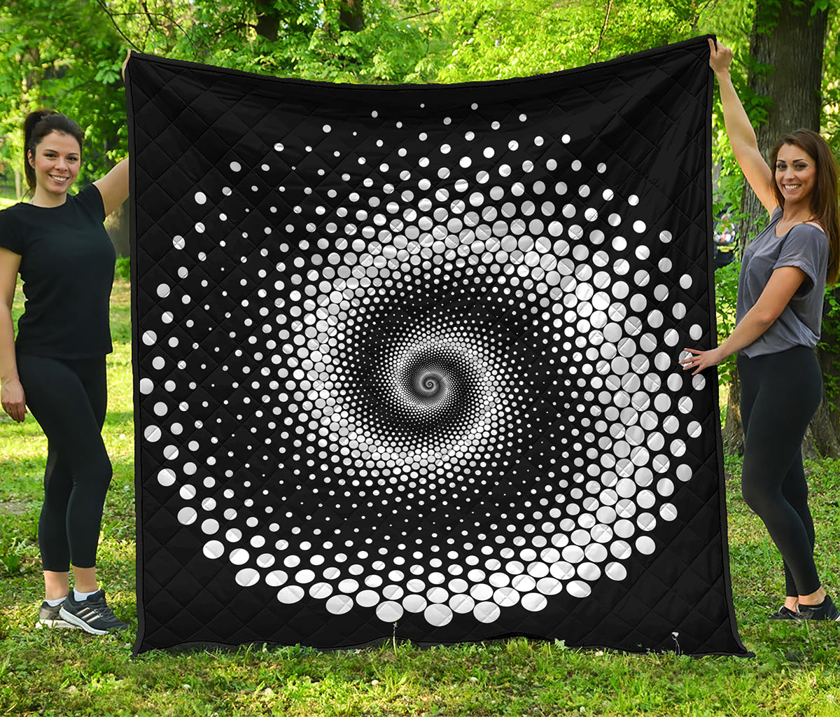Black And White Spiral Dot Print Quilt